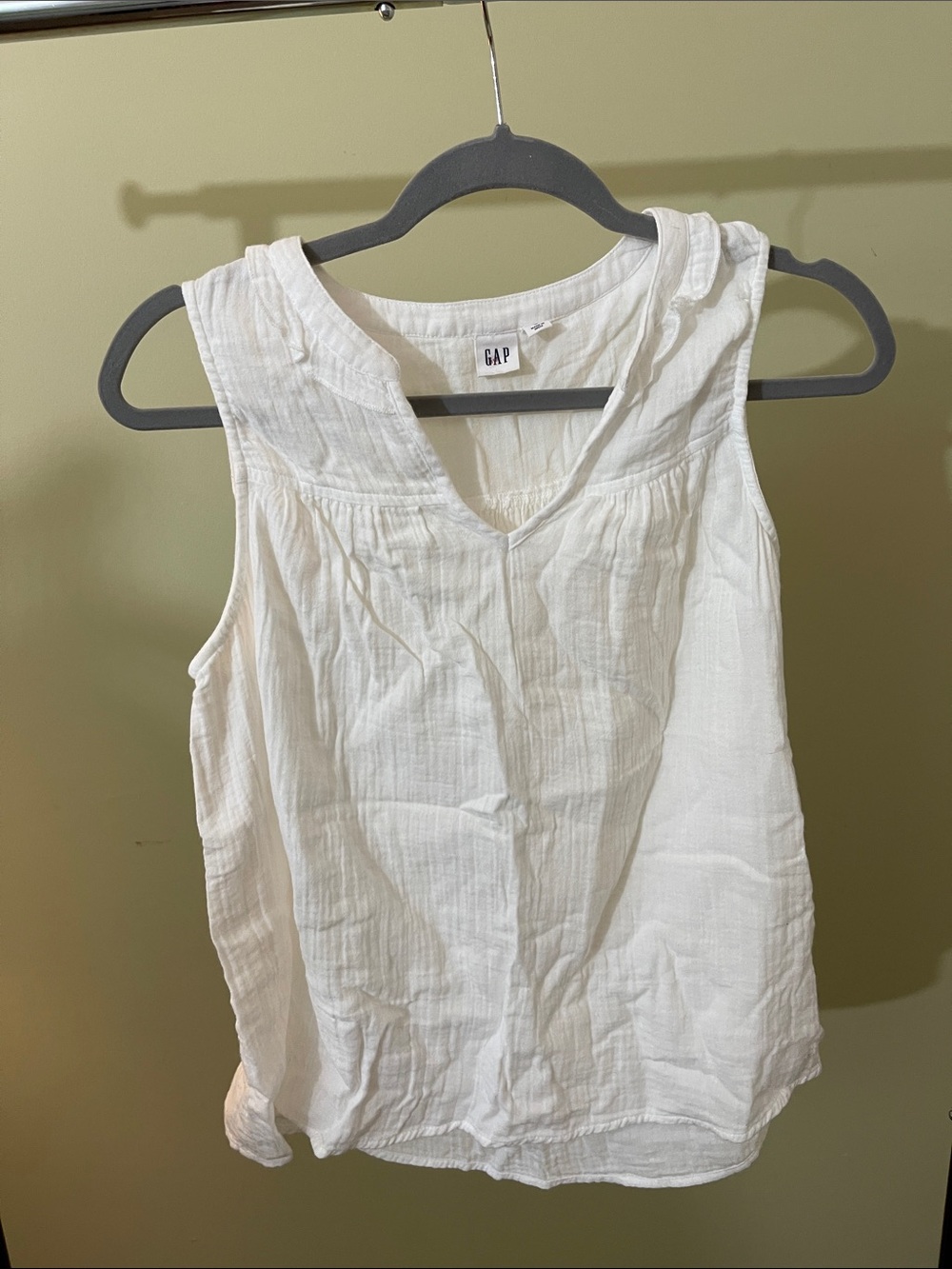 Gap Factory Cotton Gauze Sleeveless Olive Green V-Neck Top